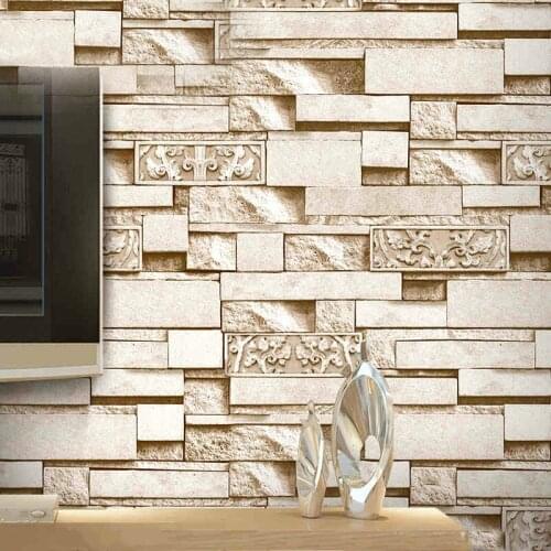 Modern Vinyl Textured Wallpaper for Wall 3 D Grey Beige Brick Wall Papers Home Decor Living Room