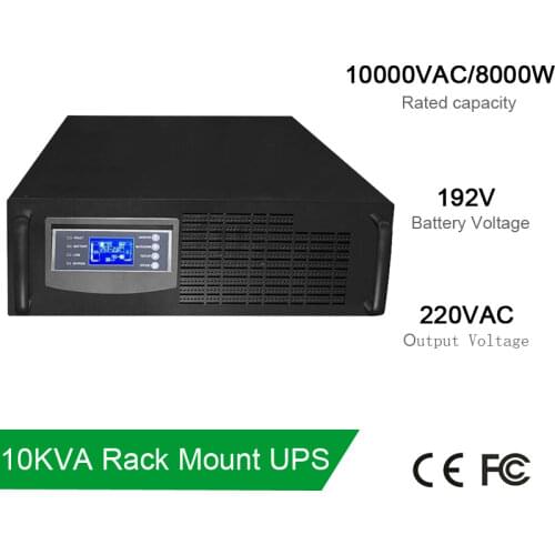Rack Mount UPS On-Line 10000VA 8000W 192VDC Batteries Bank to 220AC 50HZ LCD Pure Sine Wave For home ups Emergency power supply
