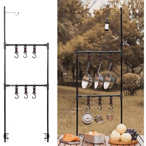 Camping Rack Outdoor Hanging Desktop Storage Shelf Adjustable Base Clip Desk Rack Detachable Lantern Stand Outdoor Equipment