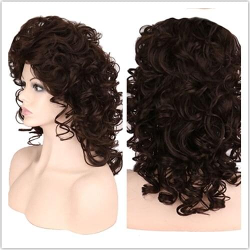 SuQ Dark Brown Curly Wig Hair Synthetic Natural For Women Men Cosplay Brown Heat Resistant Daily Wigs