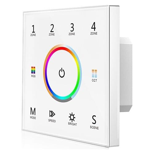 Led RGBCCT Strip Controller Wall Touch Panel 2.4G RF Wireless Remote 110V-240V 4 Zones Controller With 5 Channel Receiver