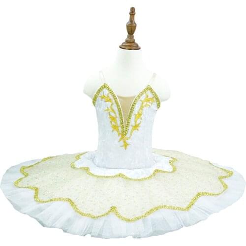 Snow Swan Dance Costumes White Color Gold Decoration Ballet Tutus Girl performance Tutu Skirt Children Pancake tutu green