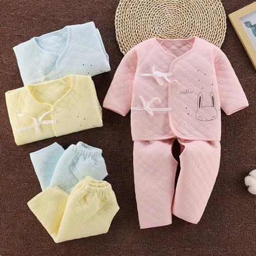 Newborns Three Layer Thermal Underwear Newborn Baby Clothes Gown Sets Baby Pure Cotton Underwear