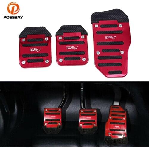 POSSBAY 3 Pcs/set Universal Car Pedals Manual Clutch Pedal Kit Brake Pad Aluminum Non-Slip Silver/Blue/Red Foot Rest Peals