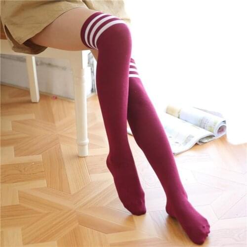 Spring Summer and Autumn Three Striped Stocs Overknee Socks Sports Football Socks for Female Students Girls Overknee Long Socks
