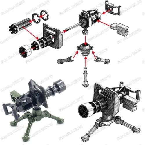 Military WW2 Battlefield Firepower Gatlin Soldier Figures Equipment Building Block Assemble Weapons Moc Child Gift Model Boy Toy