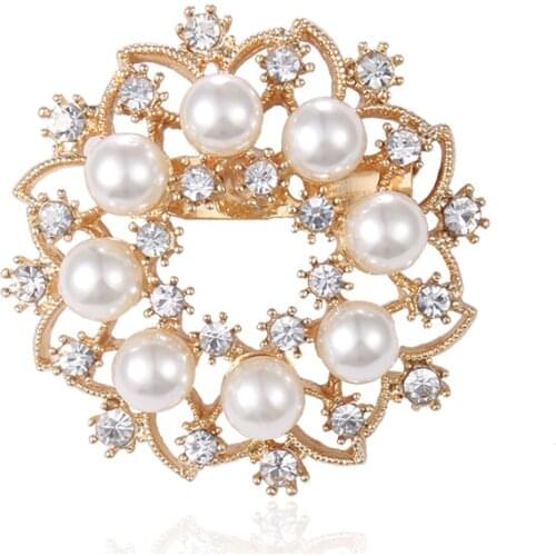 WEIMANJINGDIAN Brand Gold / Silver Color Simulated Wreath Flower Brooch Pins for Women or Wedding Bouquets