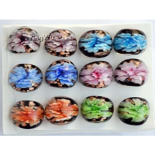 Yingwu Ring Handmade Multi Colors Flower Lampwork Murano Glass Rings 12pcs/lot Wholesale