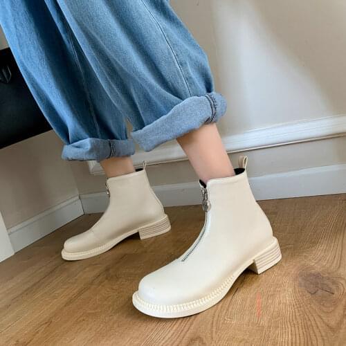 Ins Pu Leather Women Ankle Boots Fashion Platform Warm 3cm Low Heel Winter Shoes Woman Casual Footwear Size 35-43