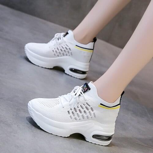 Women White Sports Shoes Air Cushion Mesh Running Shoes Women Summer Outdoor Sport Shoes Chunky Black Women Platform Sneakers