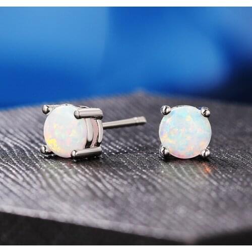 ZHOUYANG Womens Stud Earrings With Opal Stone Simple 4 Claw Silver Color Accessories Piercing Jewelry Trend 2021 Girl Gift E316