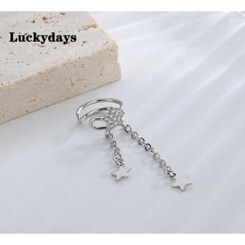 Luckydays New 1 Pcs Double-layer Ear Bone Clip Zircon Tassel Star Earrings for Women Non-pierced Single Ear Jewelry