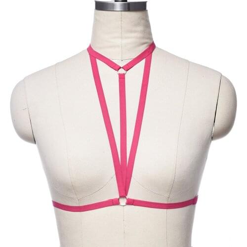 Multicolor Hollow Body Cage Punk Goth Crop Top Body Harness Bra Women Elastic Wireless Triangle Bralette Sexy Bondage Lingerie