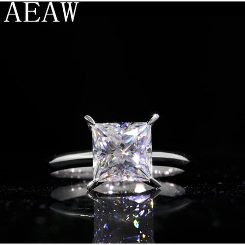 3.0Carat 8mm Pure 14k 585 White Gold Princess Cut Certified Moissanite Engagement Ring Solitaire Ring For Woman