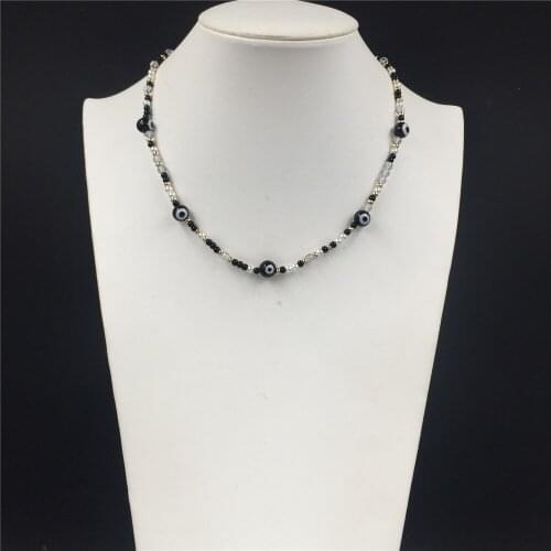 Bohemia Gold Color Plating Black Eye White Pearl Black Bead Strand Necklace For Women Girl Elegant Boho Chunky Halloween Jewelry