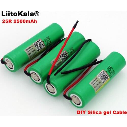 6 PCS.. Liitokala New 18650 2500 mAh Rechargeable Battery 3.6V INR18650-25R 20A Discharge + DIY Silica Gel Cable