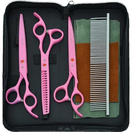 7.0" Professional Dog Cutting Scissors Fish Bone 18Teeth Thinning Shears Stainless Steel Pet Grooming Clipper Set Forceps B0036A