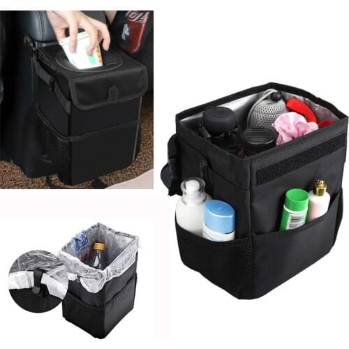 Car Waterproof Car Trash Can Portable Garbage Bin Auto Car Accessories Organizer Garbage Dump Auto Seat Back Hanging Bag Black
