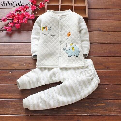 BibiCola Pajamas Children Girls Clothes Set Thermal Underwear Baby Long Sleeve Coat+ Pants 2pcs Toddler Wear For Boys Home Wear