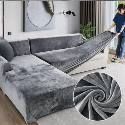 Plush Sofa Covers for Living Room Velvet Elastic Corner Sectional Couch Love Seat Cover Set Armchair L Shape Furniture Slipcover