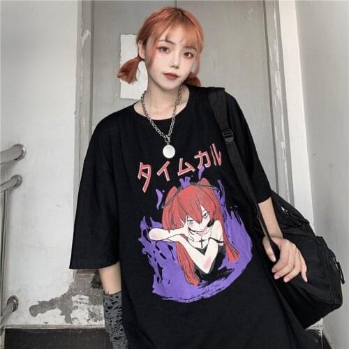 Harajuku Women T Shirt Black Punk Gothic Clothes Vintage Dropshipping Anime Y2K Korean Style Short Sleeve Tops Kawaii Tee Cotton