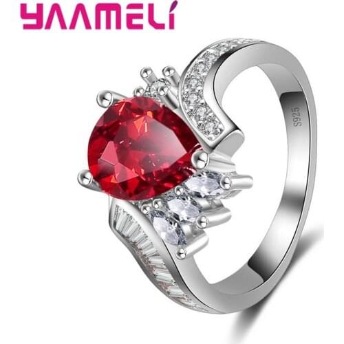Hot Sale Fashion Bauge Bijoux Red Water Drop Cubic Zircon Crystal Wedding Engagement Ring Free Shipping