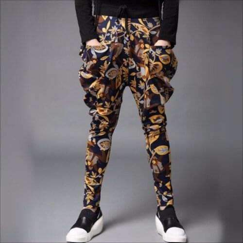 Hot ! Autumn And Winter Mens Printing Harem Pants Casual Cross-pants Personality Hairstylist Nightclub Trousers Singer Costumes