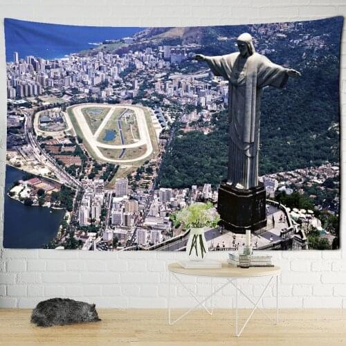 Custom Made In Brazil City Night View Tapestry Wall Hanging Natural Mountain Scenery Bohemian Psychedelic Home Polyester Decor