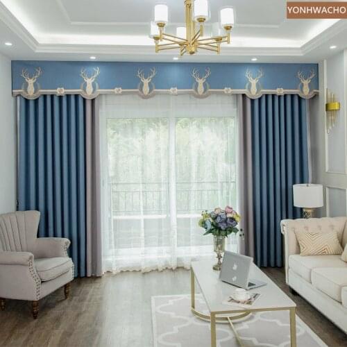 Custom curtain Nordic modern light luxury heat insulation blue velvet thick cloth blackout curtain valance tulle panel C480