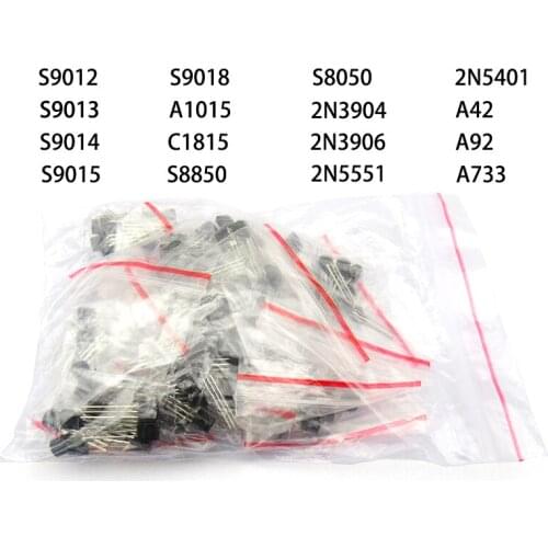 16 commonly used TO92 Sample pack Transistors set Pack Transistor kit S9012 S9013 S9014 S9015 S9018 S8050 2N5401 A42 A92 A733