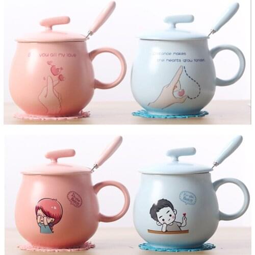 Creative couple mug cartoon ceramic coffee cup with lid spoon sunflower flower ceramic mug home office cup