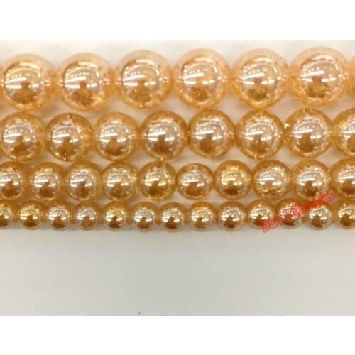Gold Champagne Transparent Metallic Titanium Coated Natural Quartz Crystal Glass Snow Cracked Crystal Round Beads 6 8 10 12m