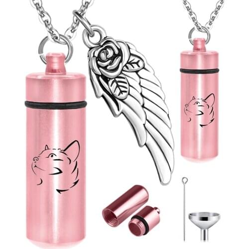 Locket Cat Pet Memorial Urn Necklaces for Ashes Angel Wing Cremation Jewelry Ashes Holder Engraved Pendant