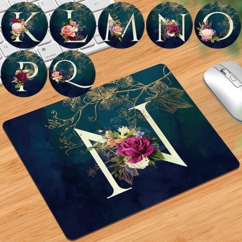Mouse Pad Game Gamer Mouse Pad Anti-slip Durable PU Leather Computer Mouse Pad Flower and Letter Pattern Waterproof Mat