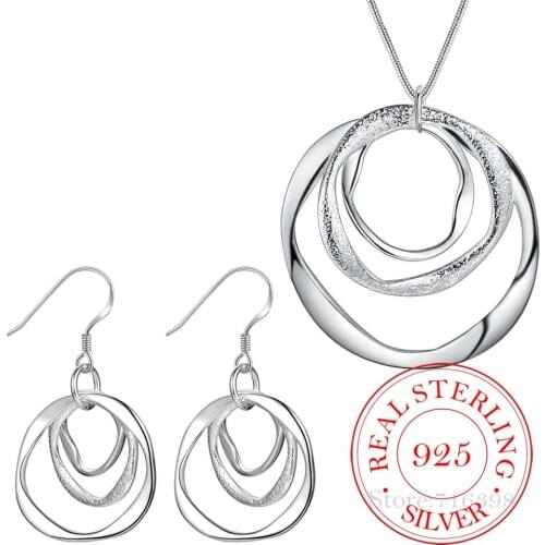 925 Sterling Silver Jewelry Set 3-circle Earrings Geometric Choker Necklaces Jewelry Sets for Women Statement Pendientes Brincos