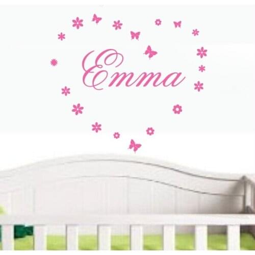 Customise name with butterflies & flowers wall sticker great gift Princess Girl Home Decor Kids' Bedroom nursery Decals D577