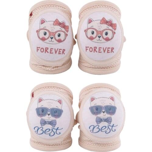 2 Pairs Durable Cartoon Baby Knee Pads Lovely Cat Crawling Socks Protector Kids Children Kneecap Cotton Cold Season Warmer