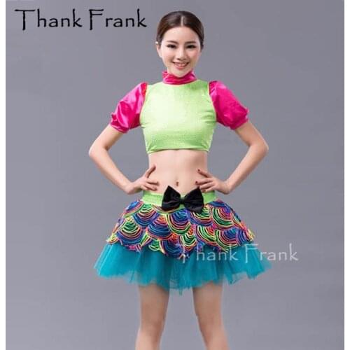 New 2-Piece Bow Girls Ballet Dress Women Sequin Dance Costumes C446