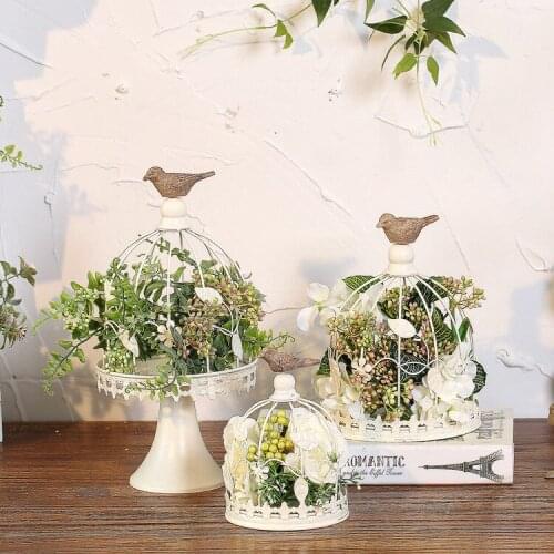 American Wrought Iron Birdcage Flower Stand Home Desktop Furnishings Crafts Outdoor Villa Courtyard Garden Ornaments Decoration