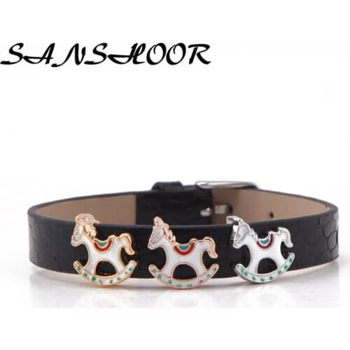 SANSHOOR Trojan Kids Keepering Charms For Leather Wrapped Bangles Mesh Keeper Bracelets Accessories For Girls Best Gifts 6Pcs