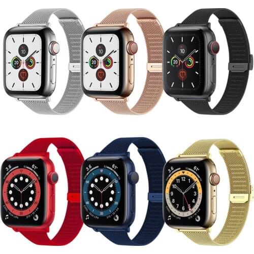 Stainless steel strap For Apple Watch band 6 5 se 4 3 2 Milanese Loop Metal bracelet for iWatch series 44mm 40mm 38mm 42 mm RED