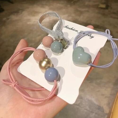 3pcs Women New Knotted Hair Ropes Lady Pearl Pendant Hair Ties Set