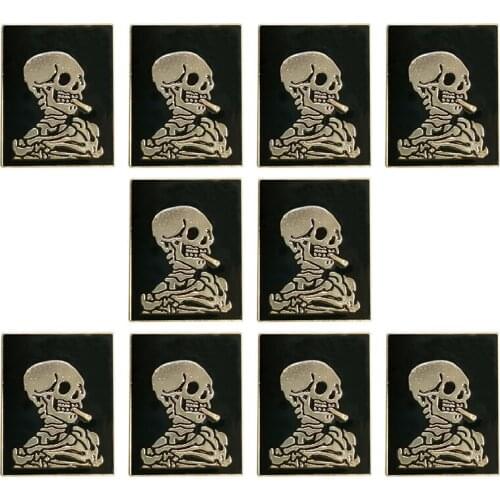 RSHCZY 10pcs/lot Black And Golden Skeleton Enamel Pin For Men Quit Smoking Brooch Coat Bag Badges Jewelry Gift