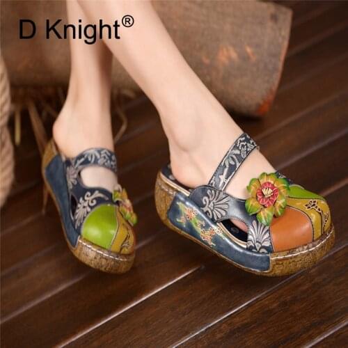 Summer Woman Shoes Platform Slippers Cow Leather Wedge Flip Flops Women High Heel Slippers For Women Casual sandals Female shoes