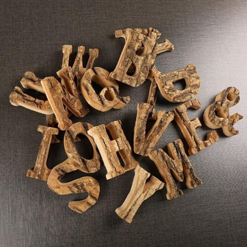 Natural Bark English Numbers Letters Ornaments Decorations Retro Wooden Home Furnishings DIY Crafts Shop Wall Desktop Decoration