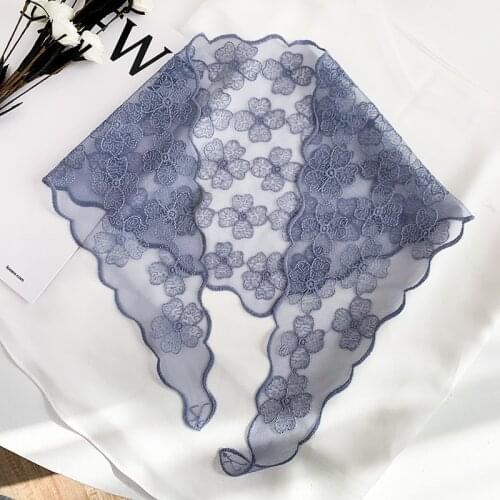 Pashmina Knit Head Scarf Embroidered Triangle Wrap Shawl Transparent Lace Floral Print Bandana Long Scarves Women Scarf Foulard