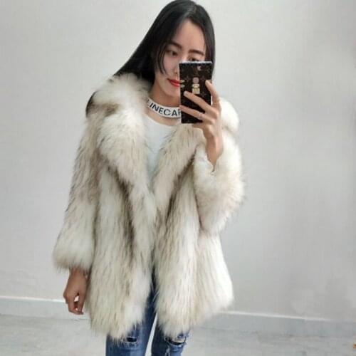 New Winter Real Raccoon Dog Fur Woven Real Fur Jacket Women Long Lapel female Fur Coat