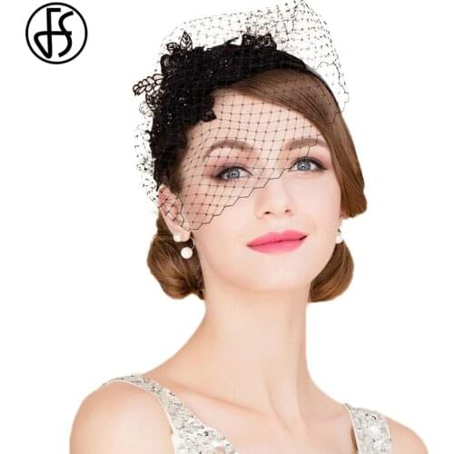FS Fascinators Black With Veil White Wedding Hats Mesh Gauze Patchwork Women Pillbox Hat Party Formal Cocktail Church For Ladies