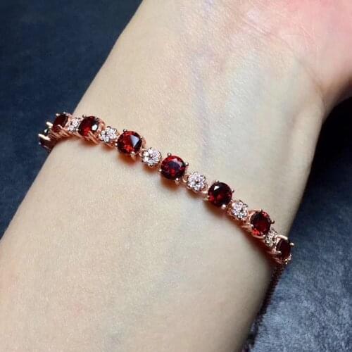 Natural red garnet gem Bracelet Natural gemstone Bracelet S925 silver bracelet Female Fashion round Lovely Plum party Jewelery