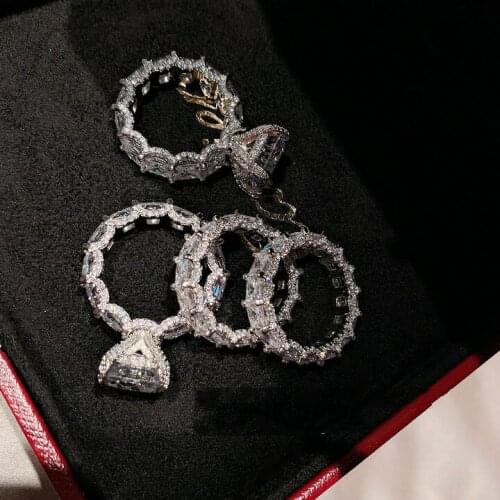 Luxury 8ct Zircon 925 Sterling Silver Ring Set for Women Promise Finger Ring Sets Engagement Wedding Band Rings Vintage Jewelry